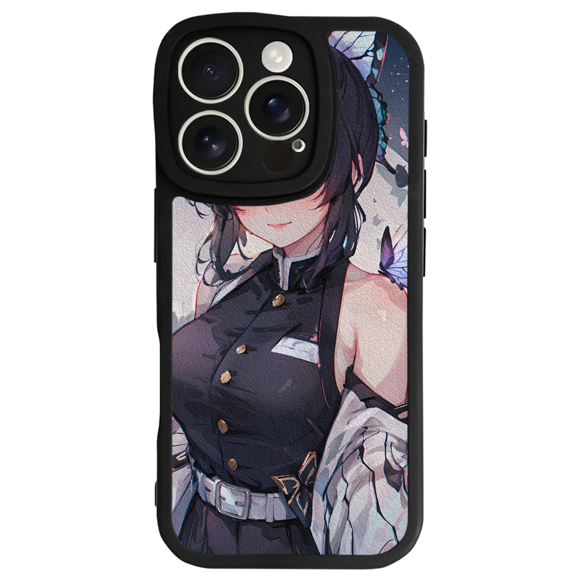 （画像用） 鬼滅の刃（きめつのやいば）蟲柱-胡蝶 しのぶ／こちょう しのぶ Kochou Shinobu 【iPhone 16シリーズ対応】シリコンスマホケース（レザー調） 材質：シリコン